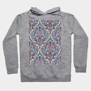 Botanical Moroccan Doodle Pattern in Navy Blue, Red & Grey Hoodie